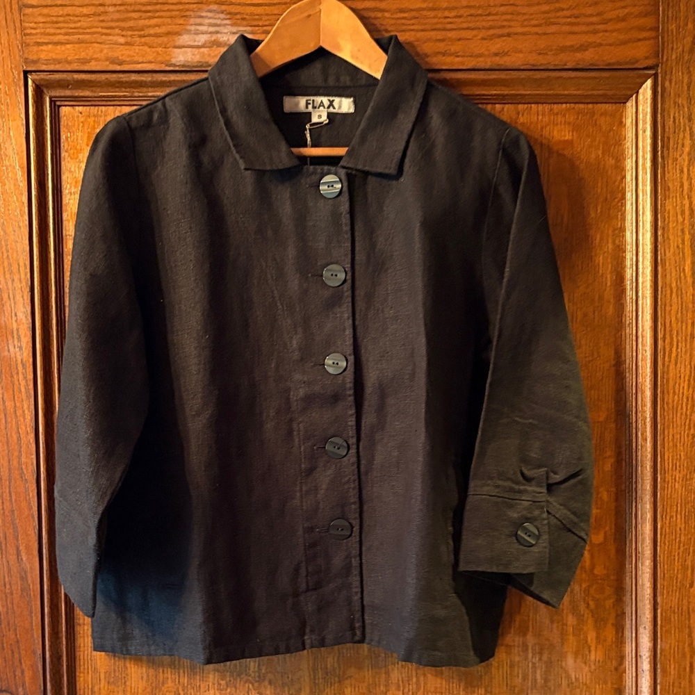 FLAX Linen casual crop Button-Up Jacket